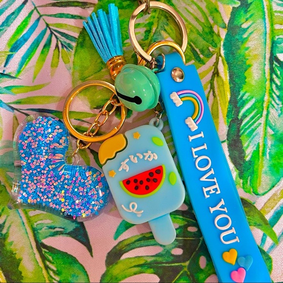 Accessories - Blue Glitter Watermelon Ice Cream Keychain Set